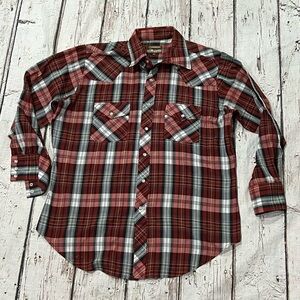Vintage Plainsman Plaid Rockabilly Cowboy Pearl Snap Button Down Shirt